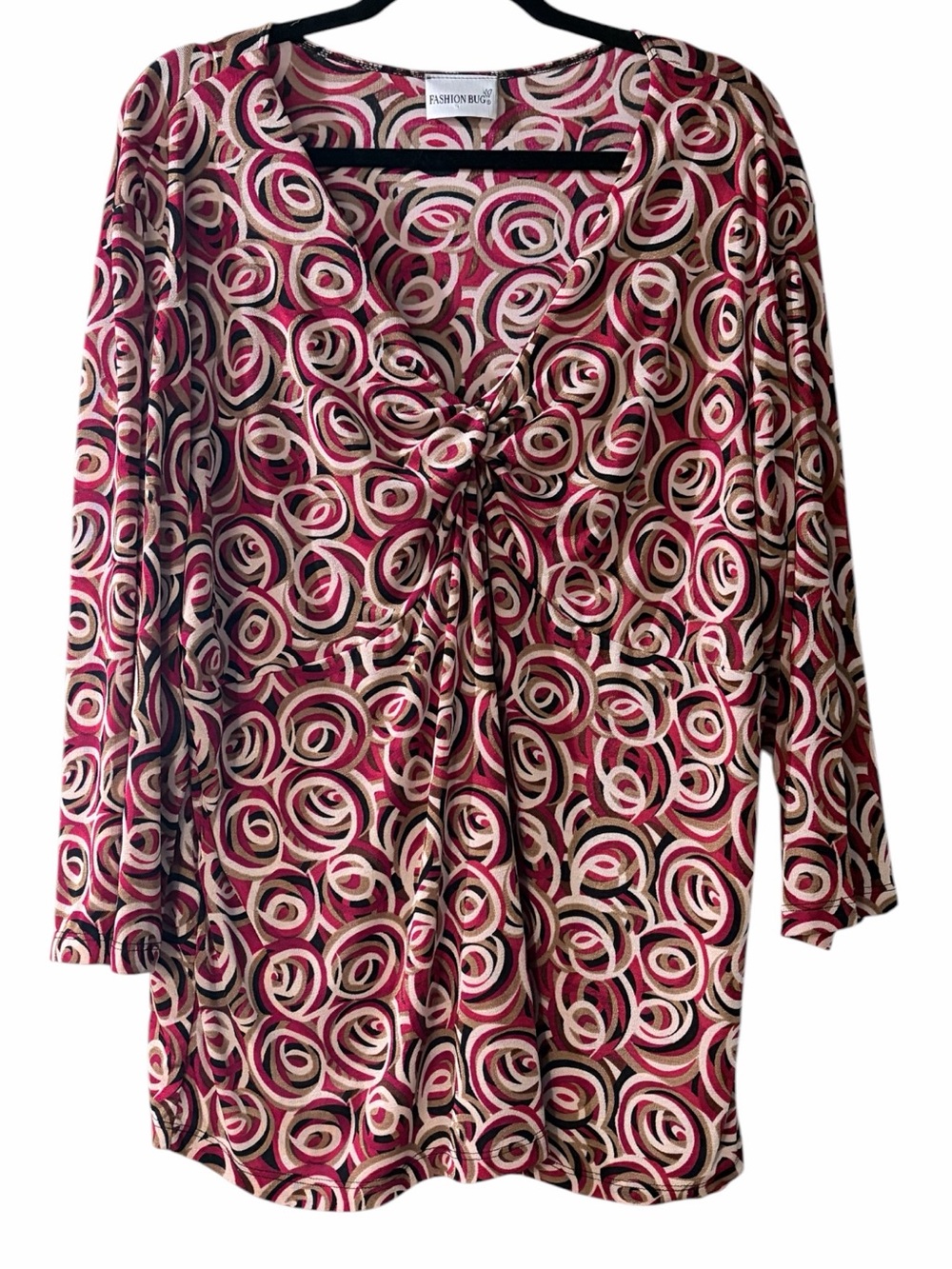 Fashion Bug Plus Size Red Abstract Print Stretch Knit Top